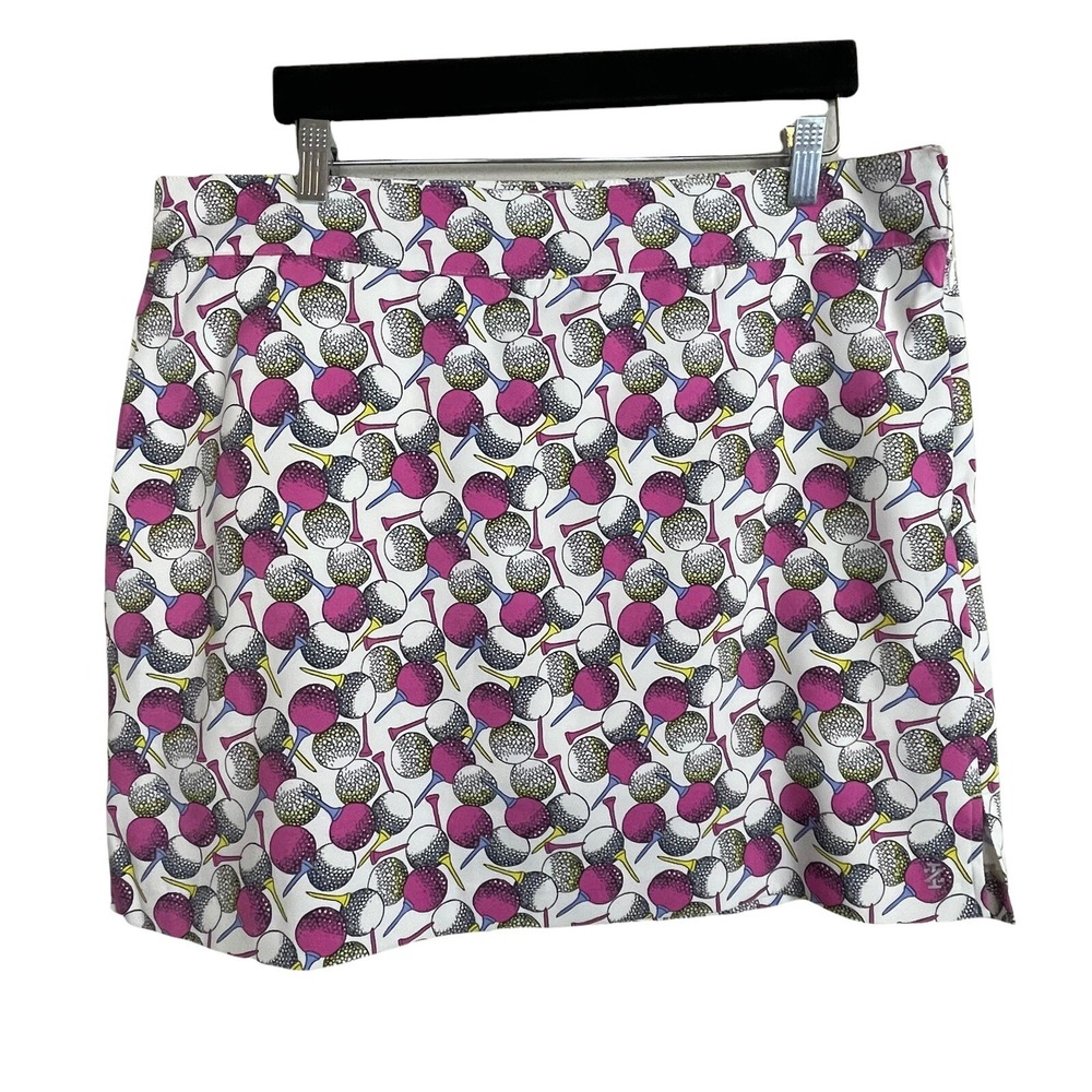 Izod Golf Stretch White Pink Blue Balls Tees Skort Skirt Size 12 Pockets